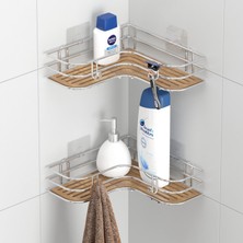 Tekno-tel Teknotel Yapışkanlı Kancalı 2 Adet Banyo Köşe Rafı Krom ST278