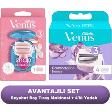 Gillette Venus Comfortglide Snap Tıraş Makinesi Seyahat Boy + Comfortglide Breeze 4lü Yedek Tıraş Bıçağı