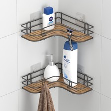 Tekno-tel Teknotel Yapışkanlı Kancalı 2 Adet Banyo Köşe Rafı Siyah ST278