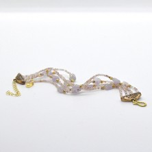 YZC Jeweler Doğaltaş Pembeturmalin ve Ametist Taşlı 5 Sıralı Bileklik(1,5 Mm.pembe Turmalin,amorf Şekilli Ametist)