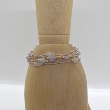 YZC Jeweler Doğaltaş Pembeturmalin ve Ametist Taşlı 5 Sıralı Bileklik(1,5 Mm.pembe Turmalin,amorf Şekilli Ametist)