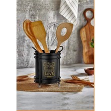 Akkoyunlu Home Tezgah Üstü Dekoratif Metal Standlı Kaşıklık Siyah Renk