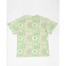 Luess Çocuk Desenli Yeşil Oversize Kısa Kol T-Shirt