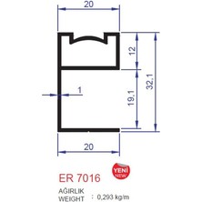 Ersaş Boy Kulp Profili Er 7016 Siyah Mat 3 Metre