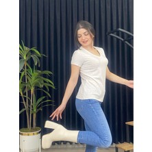 Espoir Plus Espoirplus Kadın V Yaka Kısa Kol %100 Pamuk T-Shirt