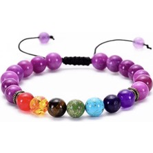 Tesbihane Makrome Örgülü Küre Kesim Ametist Doğaltaş Çakra Erkek Bileklik