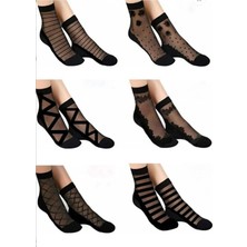 Boliva Çorap Socks Kadın Desenli Siyah Tül Çorap 6 Çift