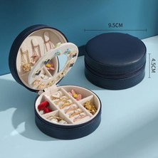 Chavin Lacivert Aynalı Deri Seyahat Yüzük Küpe Kolye Takı Kutusu ST1-69LC