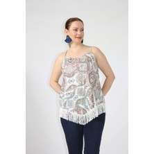 Moda Berray 3280 Etnik Desenli Eteği Saçaklı Ince Askılı Yazlık Bluz