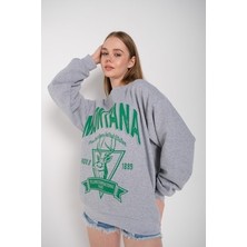 Malkoç Bey Kadın Oversize Montana Baskılı Sweatshirt College