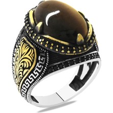 Okyanus Silver Kaplangözü Taşlı Oval Tasarım Grek Süslemeli 925 Ayar Gümüş Erkek Yüzük