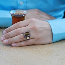 Okyanus Silver Nokta Işlemeli Kaplangözü Taşlı Kişiye Özel Isim/harf Yazılı 925 Ayar Gümüş Erkek Yüzük