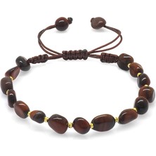 Okyanus Silver Makrome Örgülü Naturel Kesim Koyu Renk Kaplangözü Doğaltaş Kadın Bileklik