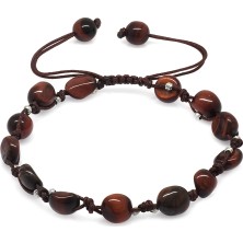 Okyanus Silver Makrome Örgülü Naturel Kesim Dorika Top Detaylı Koyu Renk Kaplangözü Doğaltaş Erkek Bileklik