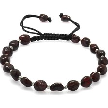 Okyanus Silver Makrome Örgülü Naturel Kesim Lal Doğaltaş Erkek Bileklik