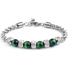 Okyanus Silver Yeşil Kaplangözü&çelik Kombinasyonlu Uzunluk Ayarlanabilir Avangart Erkek Bileklik