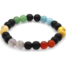 Okyanus Silver Küre Kesim Multicolor Doğaltaş Kombinli Kadın-Erkek Başarı Bilekliği (2li Set)