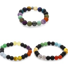 Okyanus Silver Küre Kesim Multicolor Doğaltaş Kombinli Erkek-Kadın-Genç Başarı Bilekliği(3lü Set)