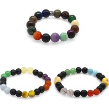 Okyanus Silver Küre Kesim Multicolor Doğaltaş Kombinli Erkek-Kadın-Çocuk Başarı Bilekliği(3lü Set)
