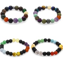 Okyanus Silver Küre Kesim Multicolor Doğaltaş Kombinli Aile Başarı Bilekliği(4lü Set)