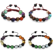 Okyanus Silver Makrome Örgülü Küre Kesim Multicolor Doğaltaş Kombinli Aile Başarı Bilekliği(4lü Set)