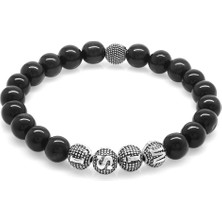 Okyanus Silver Gri Kaplangözü Metal Kombinli Kişiye Özel Isim Yazılı Küre Kesim Doğaltaş Bileklik