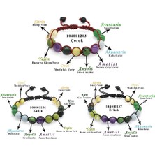 Okyanus Silver Makrome Örgülü Küre Kesim Çoklu Doğaltaş Kombinli Kadın-Erkek-Çocuk Şifa Bilekliği(3lü Set)