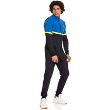 Ferobi Erkek Fermuarlı Likralı Diz Yapmayan Dalgıç Mavi Eşofman Takımı