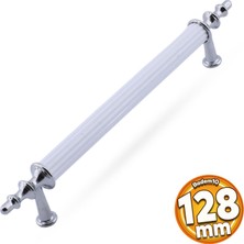 Badem10 Erciyes Kulp Mobilya Mutfak Dolabı Çekmece Dolap Kulpları Kapak Kulpu Kulbu Beyaz Krom 128 mm Metal