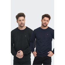 Mmetalic Erkek Siyah-Lacivert Bisiklet Yaka Nakış Detaylı Regular Fit 2'li Sweatshirt MMTLCE70-2