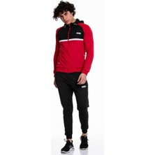 Ferobi Erkek Kapüşonlu Fermuarlı Likralı Dalgıç Siyah Kırmızı Eşofman Takımı