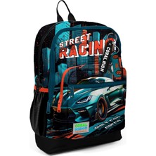 Coral High Dört Bölmeli Siyah Nefti Yarış Arabası Desenli Okul Sırt Çantası