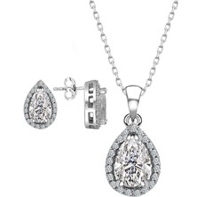 Pigado Swarovski Taşlı Damla Gümüş Kolye Küpe Set
