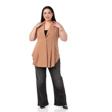 Disentis Modest Büyük Beden Kaplama Düğmeli Eteği Pileli Arkası Kısa Vizon Yelek