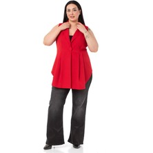 Disentis Modest Büyük Beden Kaplama Düğmeli Eteği Pileli Arkası Kısa Kırmızı Yelek