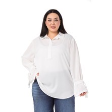Disentis Modest Büyük Beden Kolları Bağlama Detaylı Beyaz Gömlek