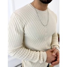 Elku Moda Kazak Slim Fit Tüylenmez Naturel Pamuk Triko Kazak