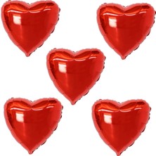 Organizasyon Pazarı 18 inç Kırmızı Renk 5 Adet Kalp Şekilli Folyo Balon