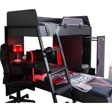 Setay Oyuncu Odası, Gamer Ranza Ledli Karyola Masa Dolap + 2 Adet Comfort Yatak