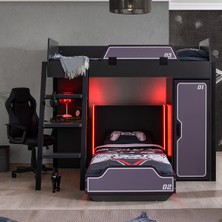 Setay Oyuncu Odası, Gamer Ranza Ledli Karyola Masa Dolap + 2 Adet Comfort Yatak