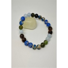 Bade Accessories 8 mm Erkek Balık Burcu Doğaltaş Bileklik (Varasit,dumortireit, Akik,kaplangözü, Akuamarin )