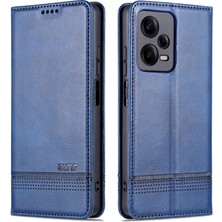 4U Sky Xiaomi Redmi Için Note 12 Pro+ 5g Cowhide Doku Pu Deri Deri Kılıf Manyetik Otomatik Absorbed Stand Cüzdan Telefon Kapağı-Mavi (Yurt Dışından)