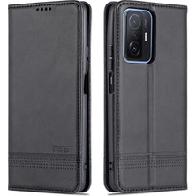 4U Sky Cüzdan Tasarımı Dayanıklı Pu Deri Deri Şok Geçirmez Telefon Kapak Kılıfı Xiaomi 11T/XIAOMI 11T Pro-Black (Yurt Dışından)