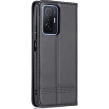 4U Sky Cüzdan Tasarımı Dayanıklı Pu Deri Deri Şok Geçirmez Telefon Kapak Kılıfı Xiaomi 11T/XIAOMI 11T Pro-Black (Yurt Dışından)