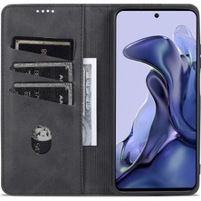 4U Sky Cüzdan Tasarımı Dayanıklı Pu Deri Deri Şok Geçirmez Telefon Kapak Kılıfı Xiaomi 11T/XIAOMI 11T Pro-Black (Yurt Dışından)