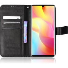 4U Sky Xiaomi Mi Için Not 10 Lite Elmas Doku Katlama Standı Pu Deri Kılıf Manyetik Kapanma Cüzdan Çizgiye Black ile Kapak Kapağı (Yurt Dışından)