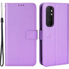 4U Sky Xiaomi Mi Için Not 10 Lite Elmas Doku Katlama Stand Pu Deri Kılıf Manyetik Kapatma Cüzdan Strap-Purple ile Kapak Kapağı (Yurt Dışından)