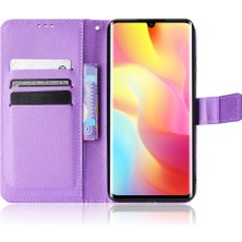 4U Sky Xiaomi Mi Için Not 10 Lite Elmas Doku Katlama Stand Pu Deri Kılıf Manyetik Kapatma Cüzdan Strap-Purple ile Kapak Kapağı (Yurt Dışından)