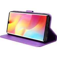 4U Sky Xiaomi Mi Için Not 10 Lite Elmas Doku Katlama Stand Pu Deri Kılıf Manyetik Kapatma Cüzdan Strap-Purple ile Kapak Kapağı (Yurt Dışından)