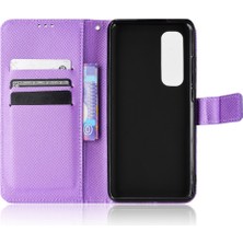 4U Sky Xiaomi Mi Için Not 10 Lite Elmas Doku Katlama Stand Pu Deri Kılıf Manyetik Kapatma Cüzdan Strap-Purple ile Kapak Kapağı (Yurt Dışından)